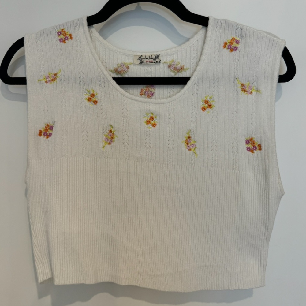 Free People Intimately Flower Embroidered Stretch Knit Top